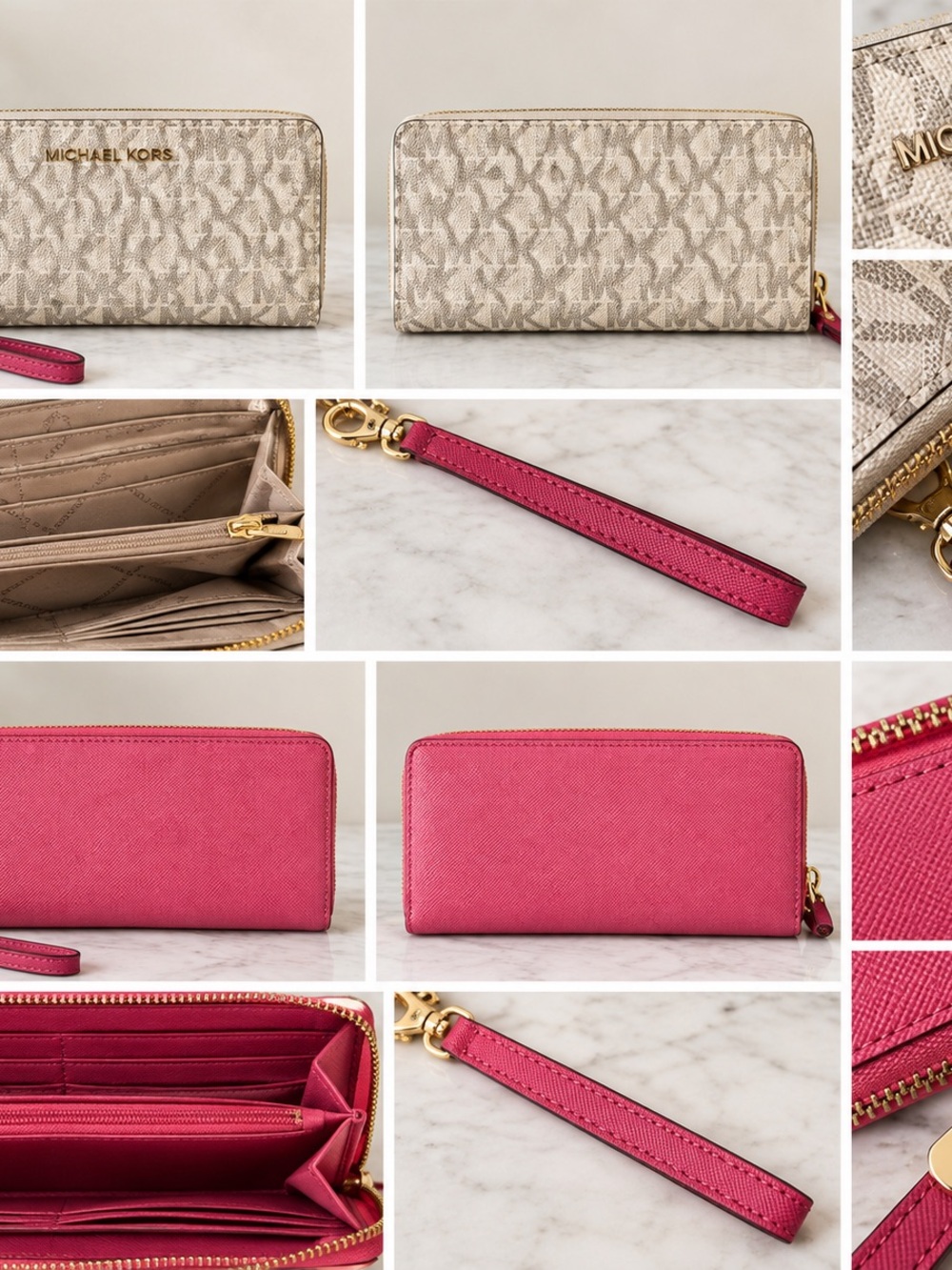 MICHAEL KORS MK Signature LG Double Zip Wristlet Clutch Wallet Natural Mulberry